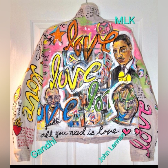 Up Cycled one of akind hand pained by Artist denim jacket / women's medium. - Picture 2 of 2